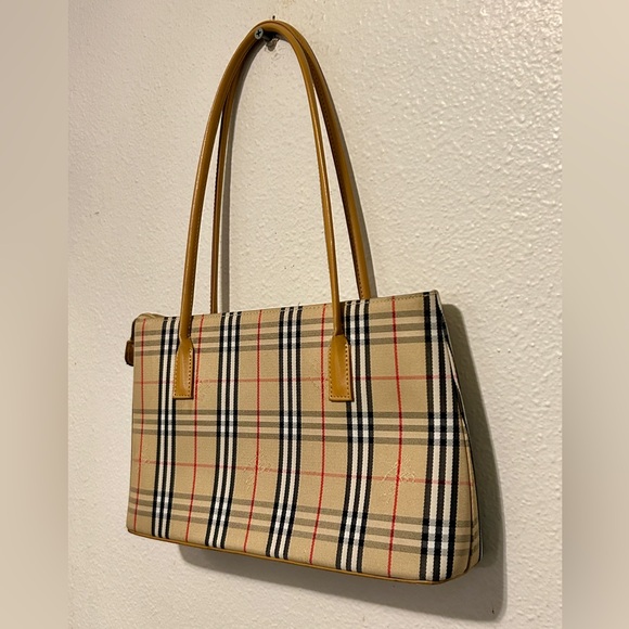 BURBERRY BLUE LABEL Nova Check Plaid Shoulder Bag Canvas Leather Tan Black Red - Picture 3 of 16